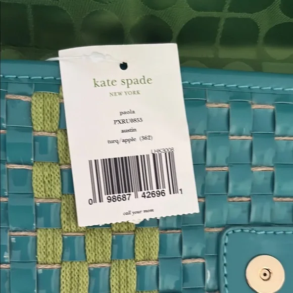 NWT Kate Spade Stylish Woven Clutch in Green and Blue - Picture 2 of 3